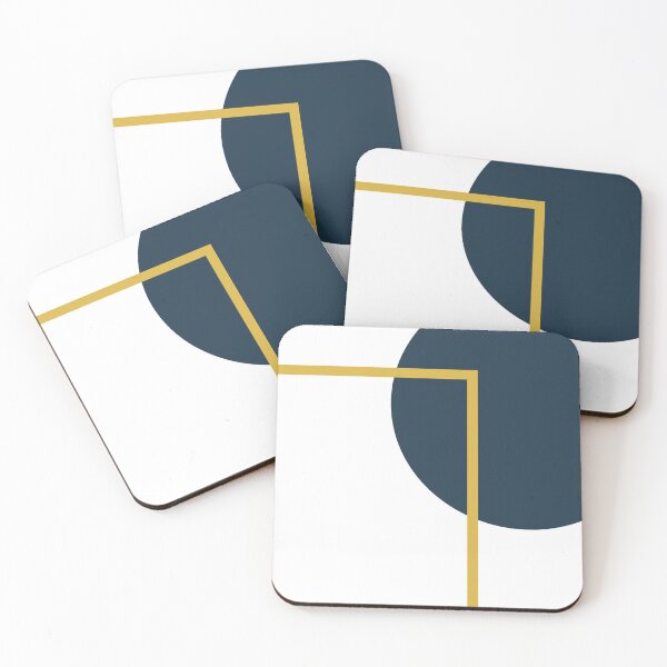 Abstract Geometric Minimalist Navy Blue, Light Mustard Yellow, and White Coasters (Set of 4)