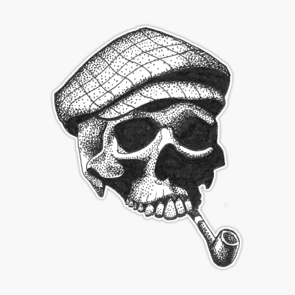 Skull with a flat cap and a pipe