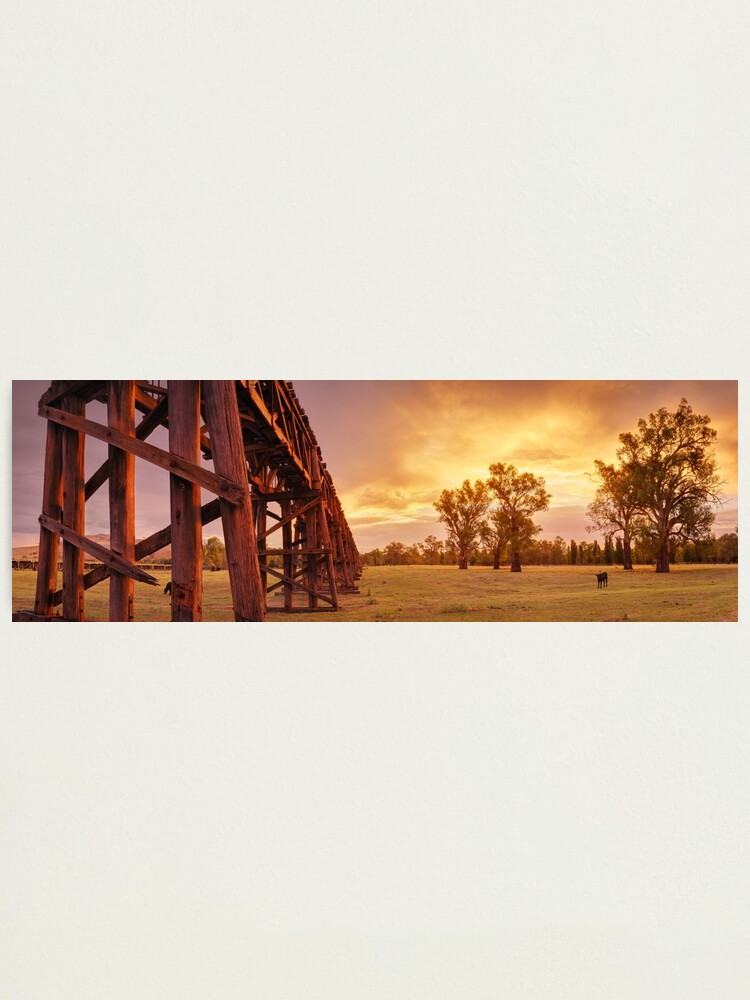 Alternate view of Gundagai Railway Bridge Sunset, New South Wales, Australia Photographic Print