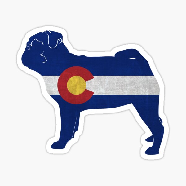Pug Dog Breed Colorado Flag Silhouette Sticker
