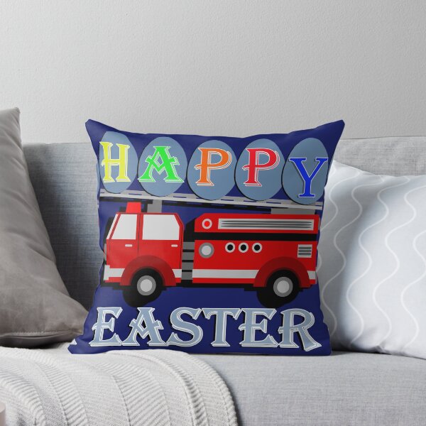 Item preview, Happy Easter Design for Kids, Firetruck carrying Easter eggs that spell out HAPPY and Easter under the truck. designed and sold by Cute & Sassy Custom Gifting Boutiques.