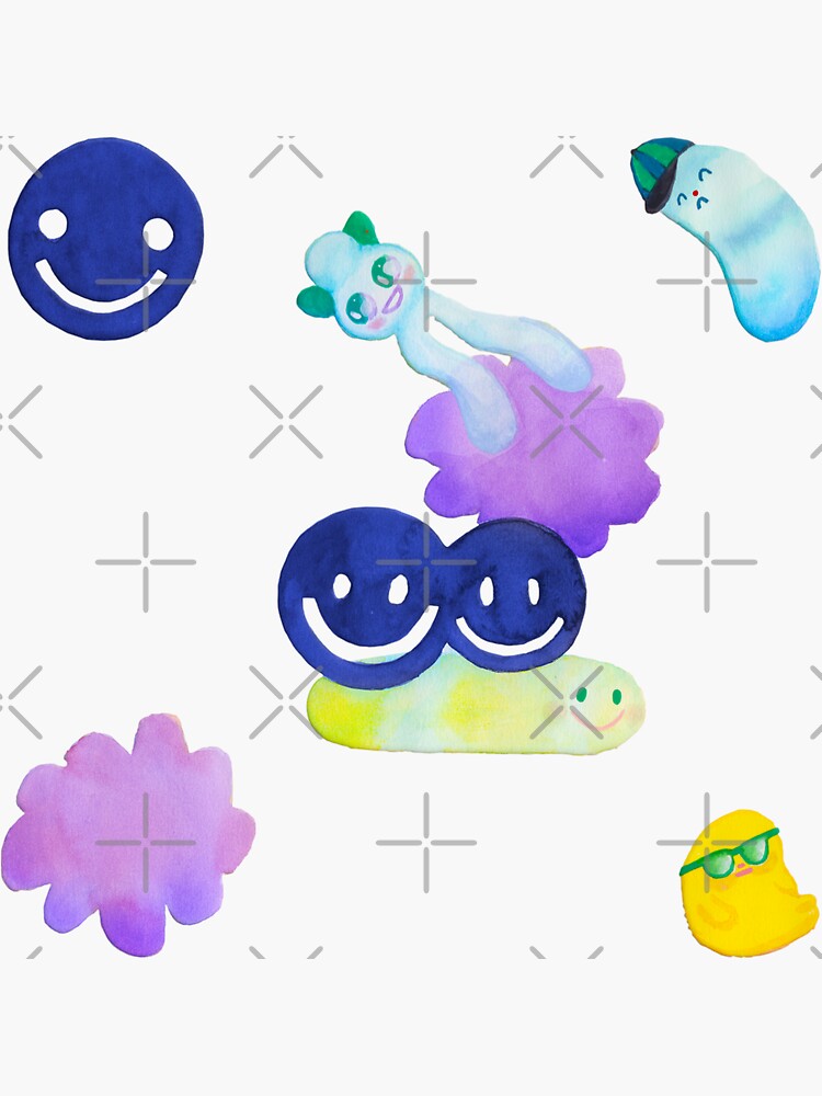 "Smiley face floating space worm with baseball hat" Sticker by