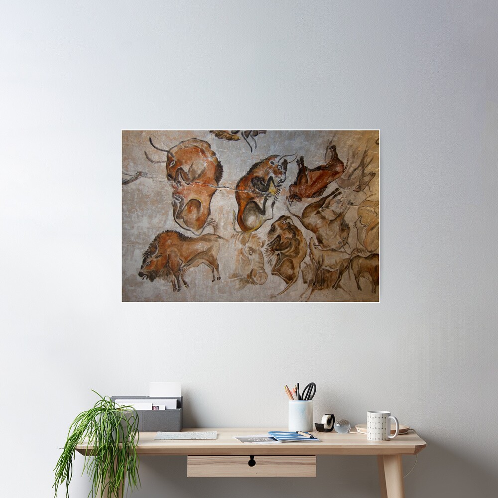 Paleolithic cave painting of bisons (replica) from the Altamira cave, Cantabria, Spain, painted c. 20,000 years ago Poster