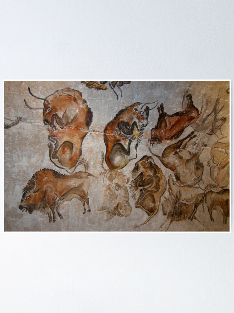 Alternate view of Paleolithic cave painting of bisons (replica) from the Altamira cave, Cantabria, Spain, painted c. 20,000 years ago Poster