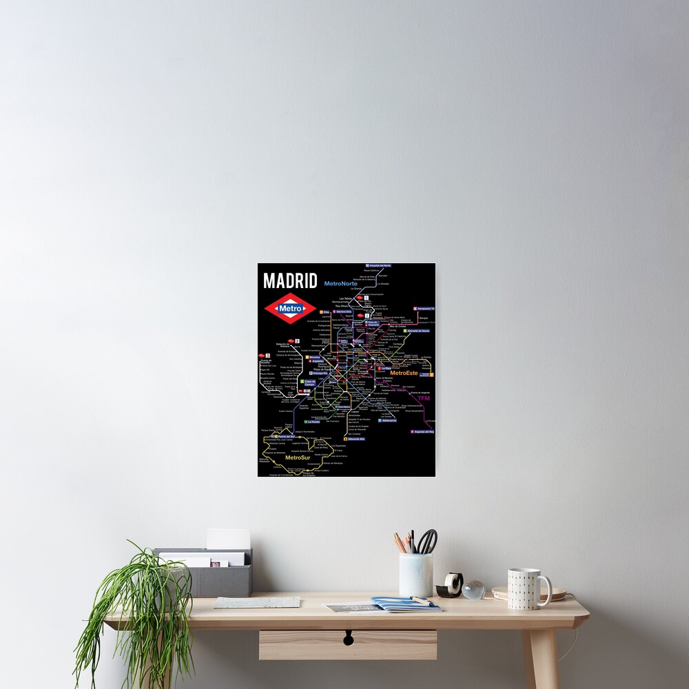 Madrid Spain Metro Subway Train Map Spanish Language Poster