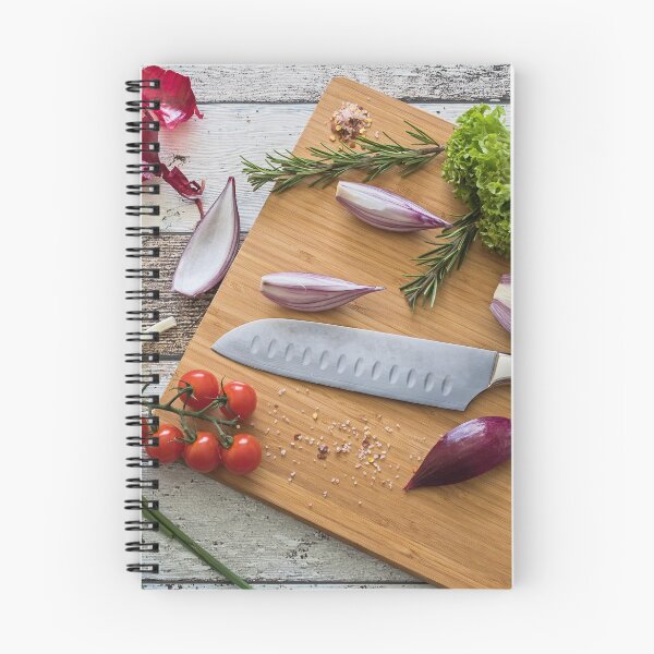 Item preview, Knife with healthy food - vegetables, onion, salad, tomatoes, potato placed on a cutting board with wood background top view designed and sold by Alex2789.