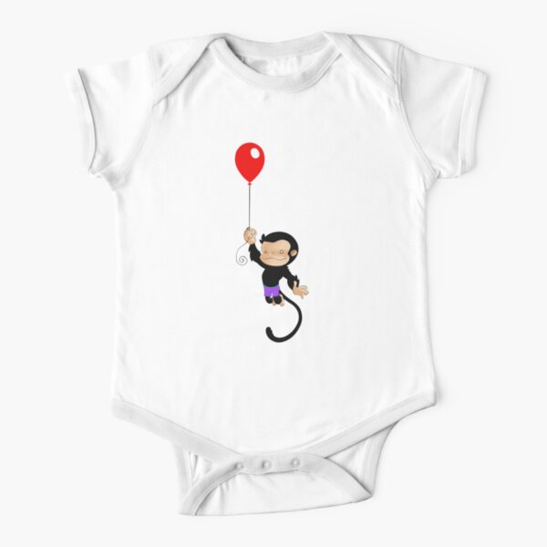 Monkey with a Red Balloon Short Sleeve Baby One-Piece