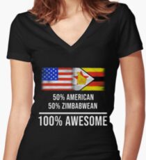 50% American 50% Zimbabwean 100% Awesome - Zimbabwe Flag Gift For Zimbabwean Shirt mit V-Ausschnitt