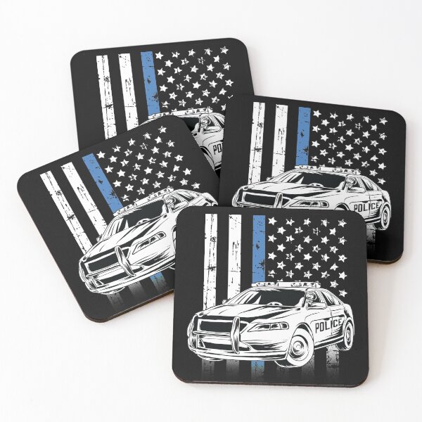 Thin Blue Line Police Car Coasters (Set of 4)