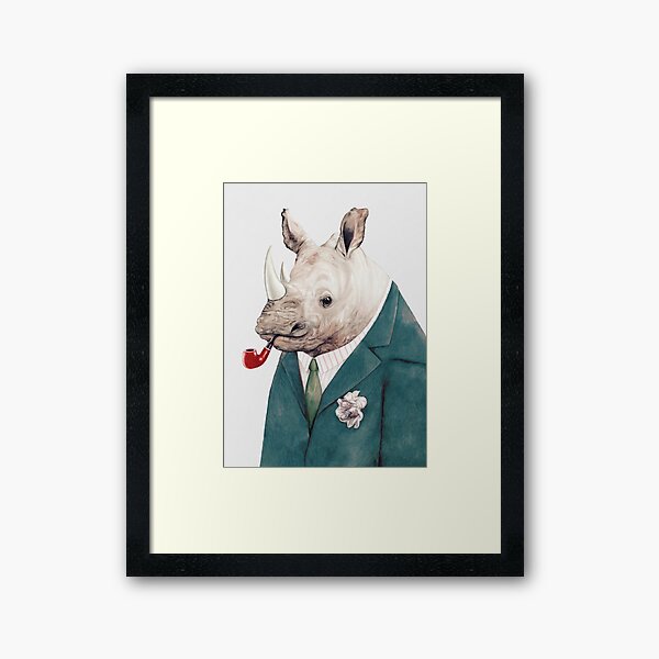 Nashorn grün Gerahmter Kunstdruck