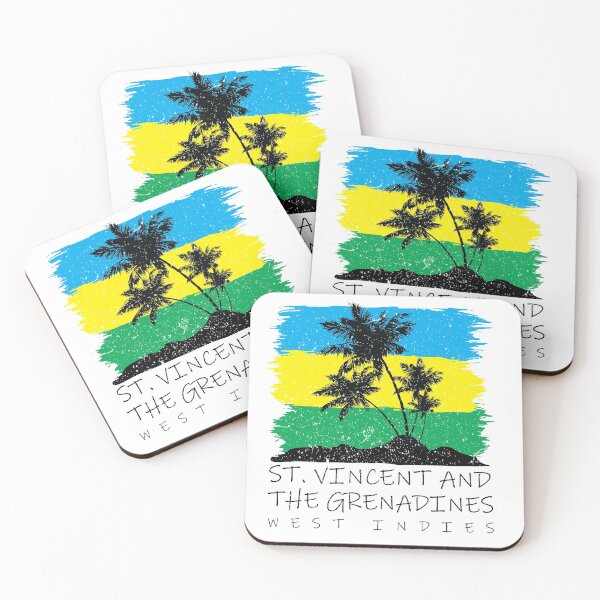 Item preview, St Vincent and the Grenadines National Colours in Background of Palm silhouette designed and sold by IdentiTee Studios.