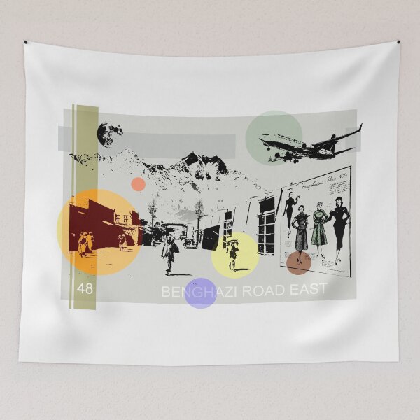 Item preview, Street Scene Benghazi Road with Plane and Mountains designed and sold by KALEIDOSCOPE UK.