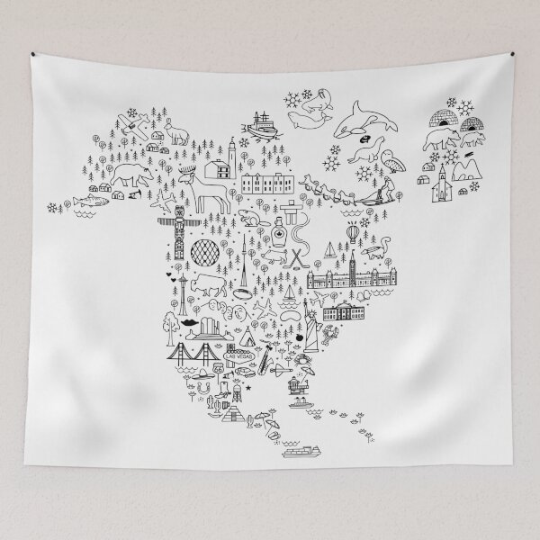 Item preview, North America Travel Line Icons Map. Travel Poster with animals and sightseeing attractions. designed and sold by Moloko88.