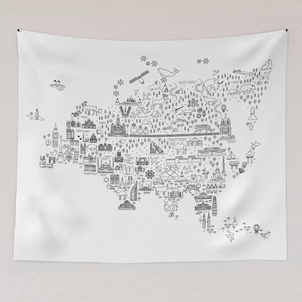 Item preview, Eurasia Travel Line Icons Map. Travel Poster with animals and sightseeing attractions.  designed and sold by Moloko88.