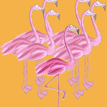 Artwork thumbnail, Flamingoes (orange background) by Sascha Kläger