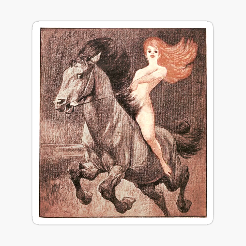 Nude Red-headed Lady Riding a Horse by F. X. Weisheit