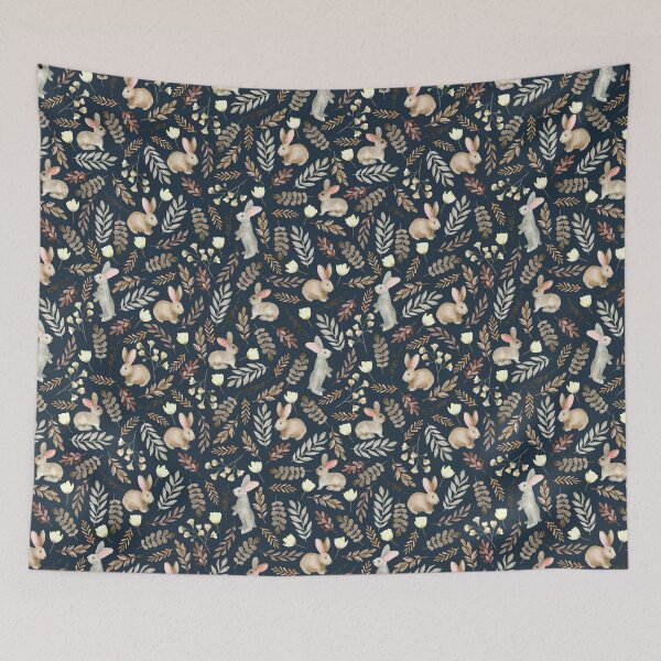 Item preview, Cute rabbits. Vintage blue pattern designed and sold by JuliaBadeeva.