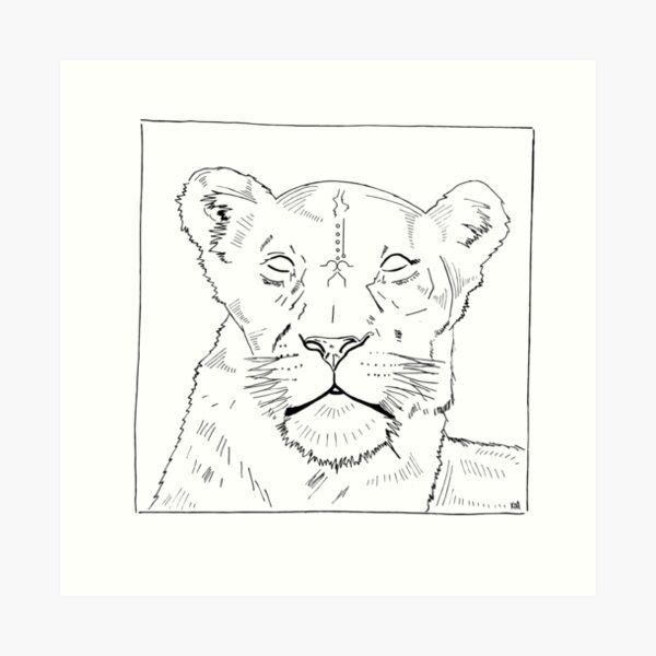 2019 01 10 line art portrait lioness Art Print