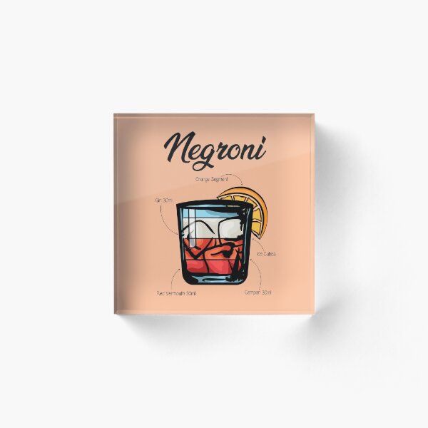 Negroni Cocktail Recipe Acrylic Block