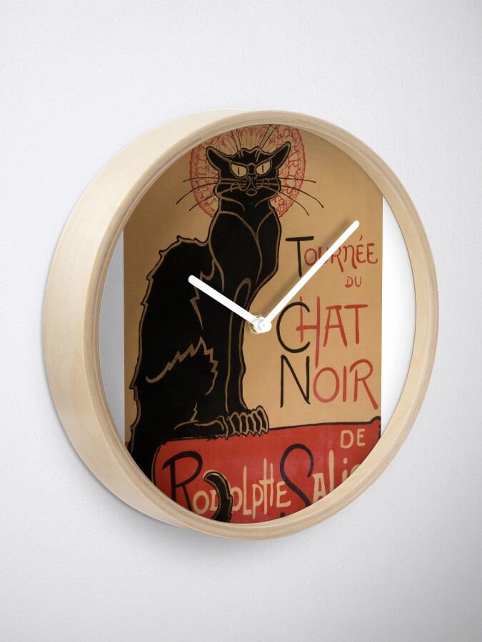 "Vintage Art Nouveau Le Chat Noir Black Cat " Clock by RBEnt Redbubble