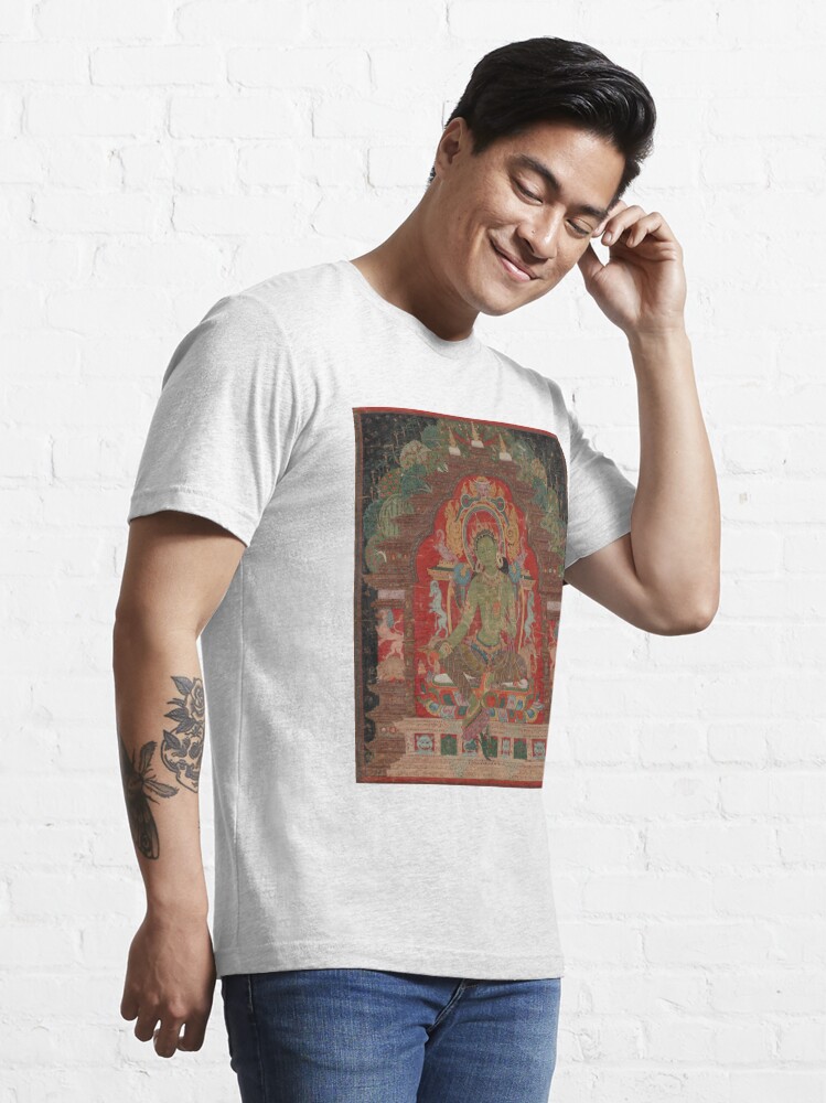 Alternate view of Green Tara (Khadiravani) is usually associated with protection from fear and the eight obscurations: pride, ignorance, hatred & anger,  jealousy, bandits and thieves and so on #GreenTara #Khadiravani Essential T-Shirt