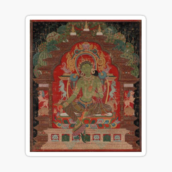 Green Tara (Khadiravani) is usually associated with protection from fear and the eight obscurations: pride, ignorance, hatred & anger,  jealousy, bandits and thieves and so on #GreenTara #Khadiravani Sticker