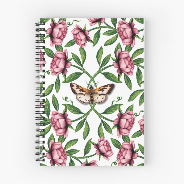 Item preview, Pink Peonies and Moths Insect Pattern designed and sold by somecallmebeth.