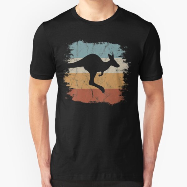 Retro springendes Känguru Old School Vintage Beuteltier Silhouette Slim Fit T-Shirt