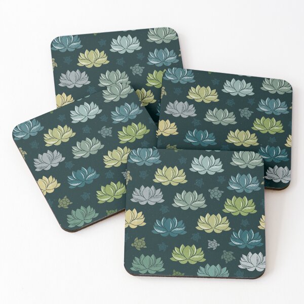 Item preview, green water lilies on a black background designed and sold by colorofmagic.