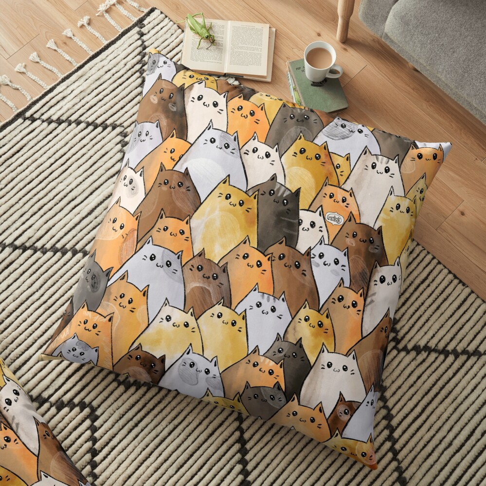Cute Kitty Cat Pattern - I Want To Pet Every Cat In The World Floor Pillow