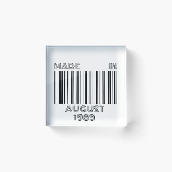 Item preview, Made in August 1989 - Born in August | Barcode 30th birthday gift designed and sold by Watersolution.