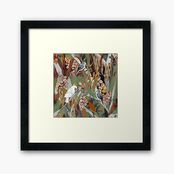 Cockatoo and kookaburra catch up Framed Art Print