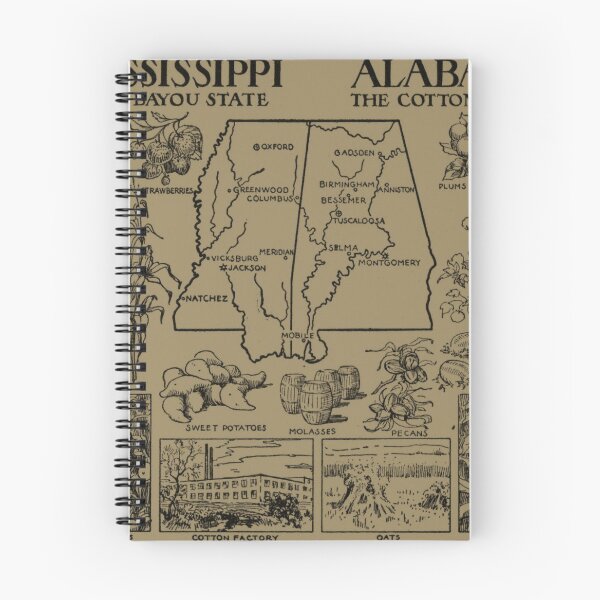 Item preview, Vintage Alabama and Mississippi Illustrative Map (1912) - Tan designed and sold by BravuraMedia.