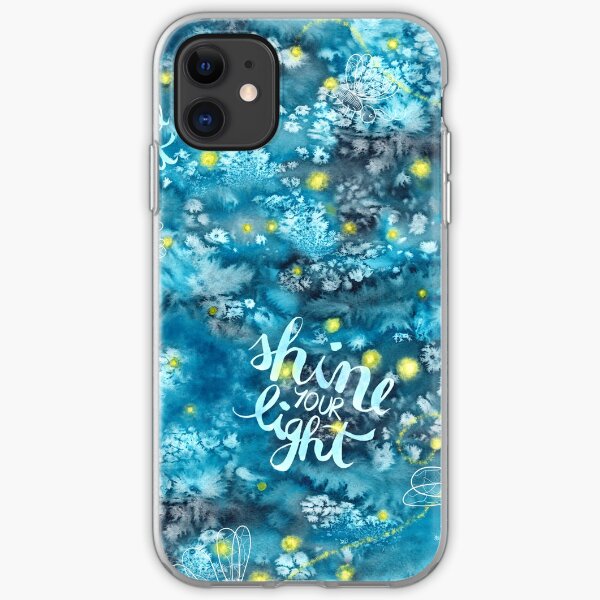 Shine your light watercolor affirmation with fireflies iPhone Soft Case