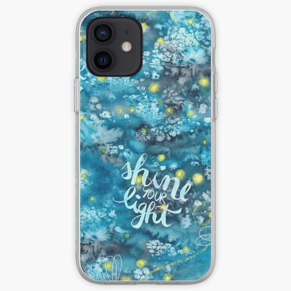 Shine your light watercolor affirmation with fireflies iPhone Soft Case