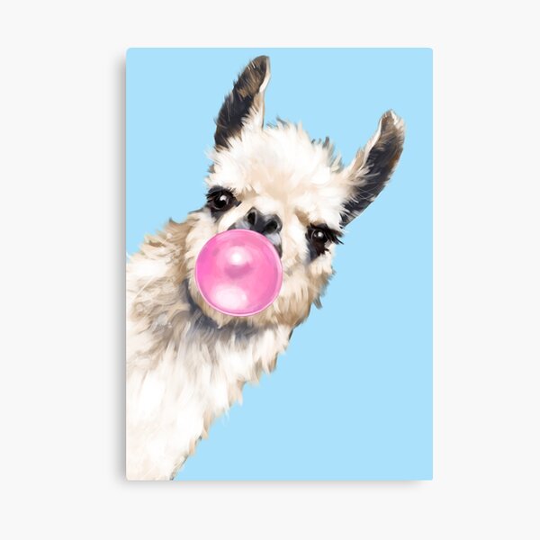 Bubble Gum Sneaky Llama in Blue Canvas Print