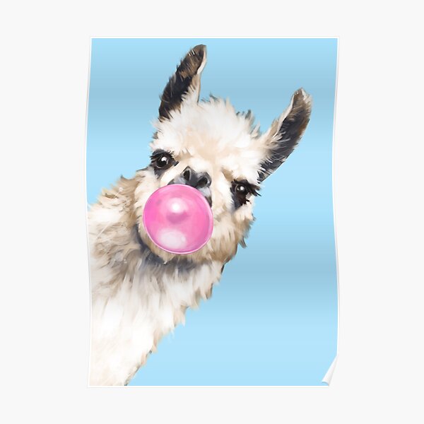 Bubble Gum Sneaky Llama in Blue Poster