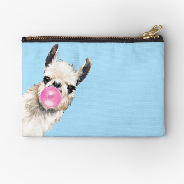 Bubble Gum Sneaky Llama in Blue Zipper Pouch