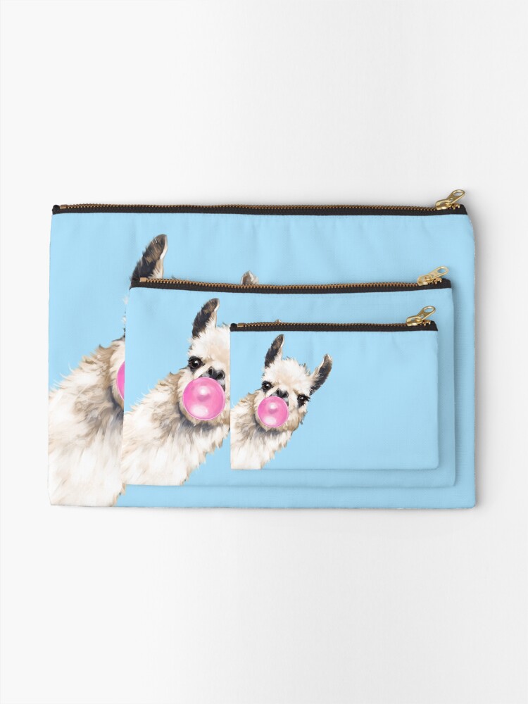 Alternate view of Bubble Gum Sneaky Llama in Blue Zipper Pouch