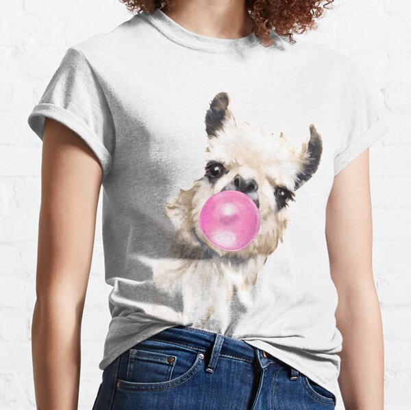 Bubble Gum Sneaky Llama in Blue Classic T-Shirt