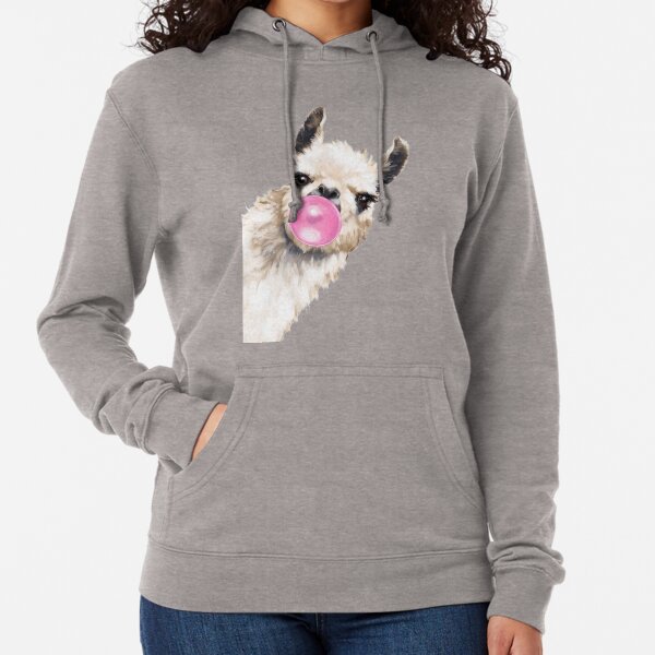 Bubble Gum Sneaky Llama in Blue Lightweight Hoodie