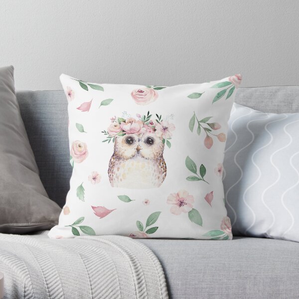 Aquarelle de hibou des bois pépinière Coussin