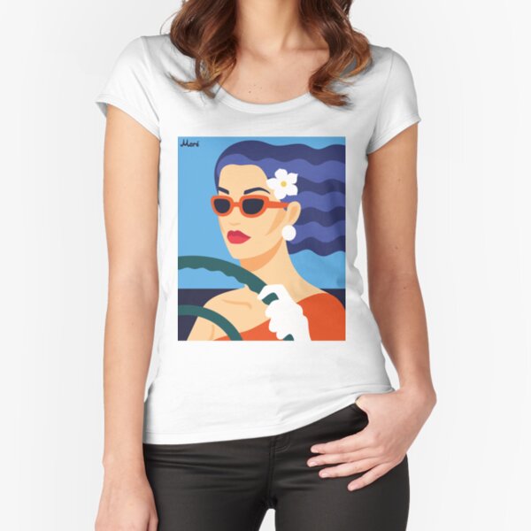 "Cabrio Ride" von Künstlerin Ekaterina Moré / Ekaterina More Tailliertes Rundhals-Shirt