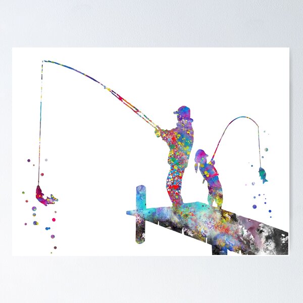 Daddy's little fishing buddy, fisherman, father and daughter fishing  Poster for Sale by Rosaliartbook