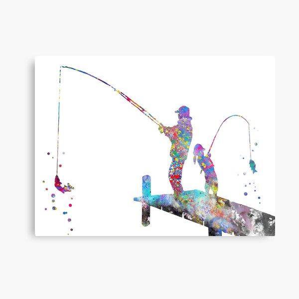 Daddy's little fishing buddy, fisherman, father and daughter fishing Metal  Print for Sale by Rosaliartbook