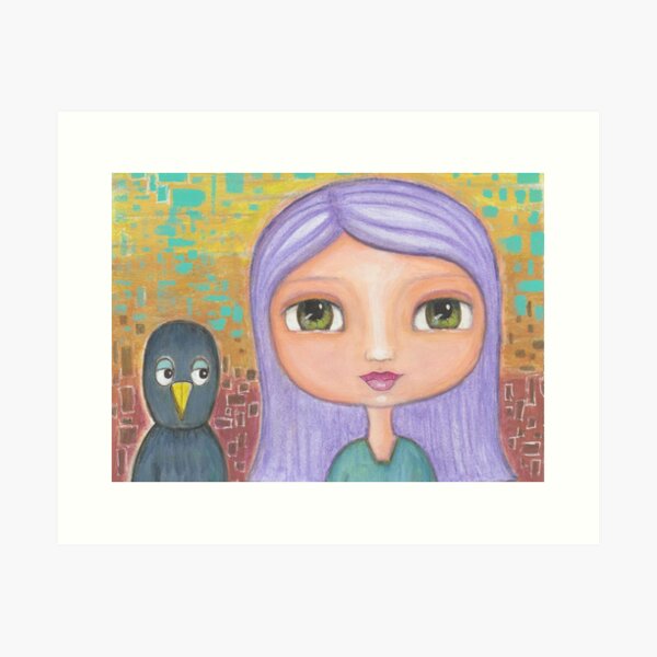 Girl and Blackbird Art Print