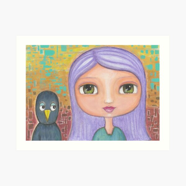 Girl and Blackbird Art Print