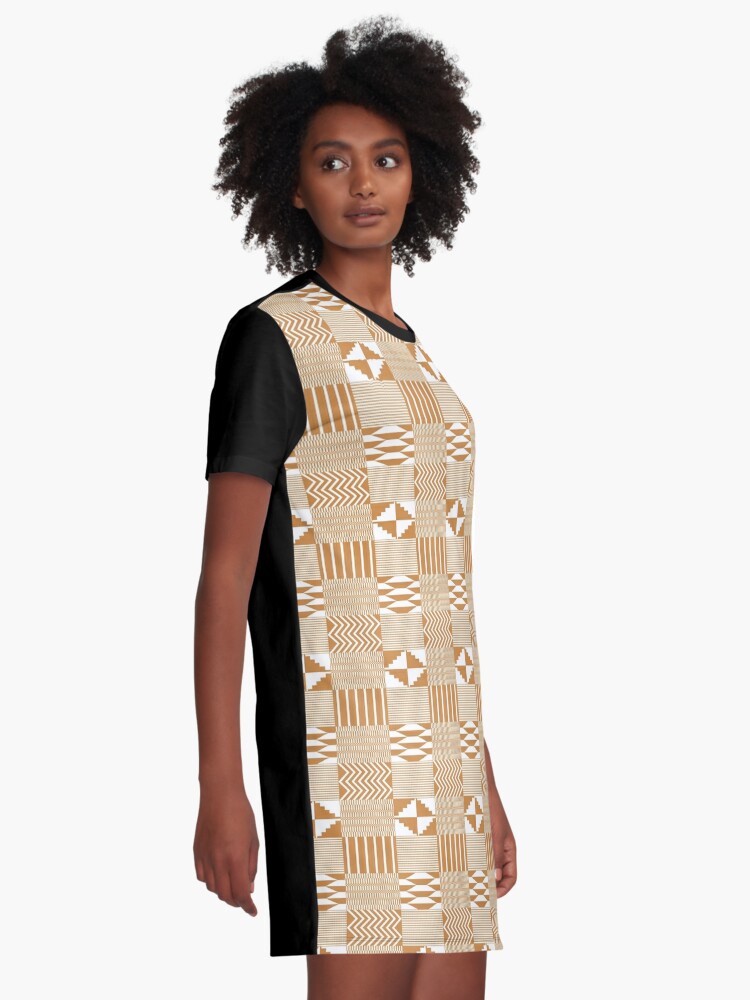 Gold and White Kente Cloth Seamless Pattern Graphic T-Shirt Dress