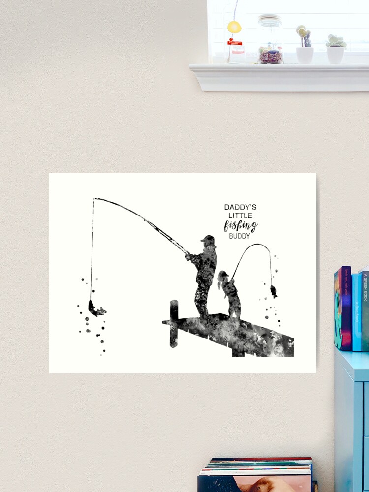 Daddy's little fishing buddy, fisherman, father and daughter fishing  Metal Print for Sale by Rosaliartbook