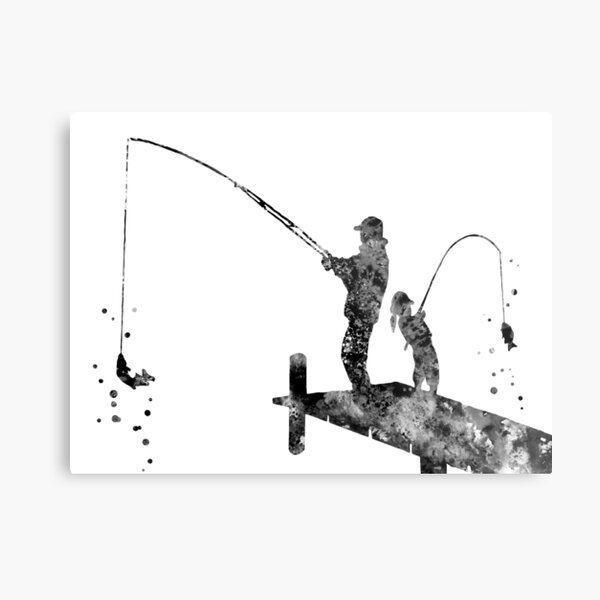 Daddy's little fishing buddy, fisherman, father and daughter fishing  Metal Print for Sale by Rosaliartbook